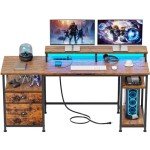 Stylish 61" Computer Desk with Power Outlet & LED
