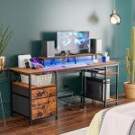 Stylish 61" Computer Desk with Power Outlet & LED