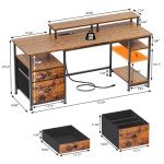Stylish 61" Computer Desk with Power Outlet & LED