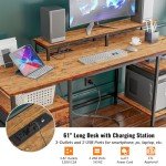 Stylish 61" Computer Desk with Power Outlet & LED