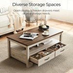 LINSY HOME Farmhouse Coffee Table with Storage Drawers