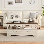 LINSY HOME Farmhouse Coffee Table with Storage Drawers