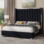 Jocisland King Bed Frame with Tall Velvet Headboard