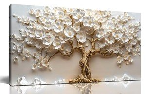 White Flowers Tree Canvas Wall Art - 20" x 40