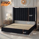 Jocisland King Bed Frame with Tall Velvet Headboard