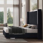 Jocisland King Bed Frame with Tall Velvet Headboard
