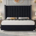 Jocisland King Bed Frame with Tall Velvet Headboard