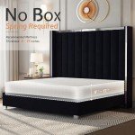 Jocisland King Bed Frame with Tall Velvet Headboard