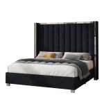 Jocisland King Bed Frame with Tall Velvet Headboard