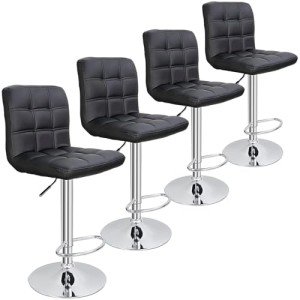 4 Adjustable Swivel Bar Stools with Square Back