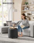 Round Storage Ottoman with Solid Wood Legs, Dark Gray