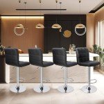 4 Adjustable Swivel Bar Stools with Square Back
