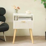 White Mid Century Modern Nightstand with 2-Tier Storage