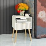 White Mid Century Modern Nightstand with 2-Tier Storage