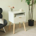 White Mid Century Modern Nightstand with 2-Tier Storage