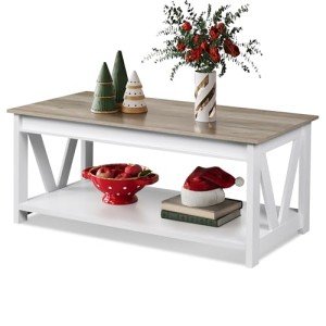 WLIVE 43" White Coffee Table with Storage Shelf