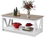 WLIVE 43" White Coffee Table with Storage Shelf