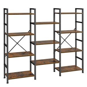 Superjare Triple 4-Tier Rustic Bookshelf with 11 Shelves