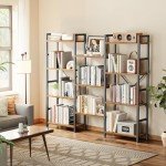Superjare Triple 4-Tier Rustic Bookshelf with 11 Shelves