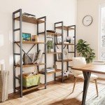 Superjare Triple 4-Tier Rustic Bookshelf with 11 Shelves