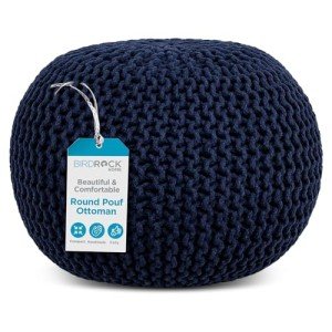 BIRDROCK HOME Navy Round Pouf Stool Ottoman