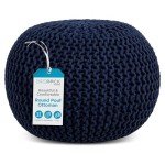 BIRDROCK HOME Navy Round Pouf Stool Ottoman