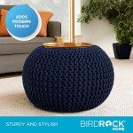 BIRDROCK HOME Navy Round Pouf Stool Ottoman