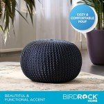 BIRDROCK HOME Navy Round Pouf Stool Ottoman