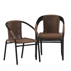 Set of 4 Brown Rattan Stackable Dining Chairs