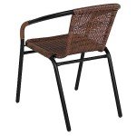 Set of 4 Brown Rattan Stackable Dining Chairs