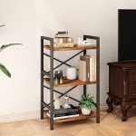 3-Tier Industrial Rustic Brown Bookshelf Organizer