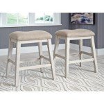 Ashley Skempton White and Light Brown Bar Stool