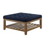 Navy Blue Upholstered Square Tufted Ottoman Footrest