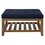 Navy Blue Upholstered Square Tufted Ottoman Footrest
