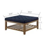 Navy Blue Upholstered Square Tufted Ottoman Footrest