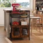 Hencawima Rustic Brown Coffee Bar Cart on Wheels