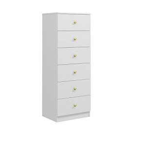 Stylish 6 Drawer Vertical Dresser with Gold Handles