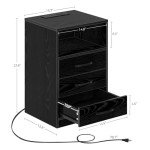 Modern Black Nightstand with Charging Station and LED Lights