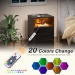 Modern Black Nightstand with Charging Station and LED Lights