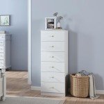 Stylish 6 Drawer Vertical Dresser with Gold Handles