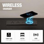 Modern Black Nightstand with Charging Station and LED Lights