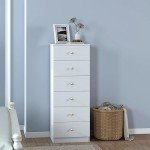 Stylish 6 Drawer Vertical Dresser with Gold Handles