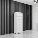 Stylish 6 Drawer Vertical Dresser with Gold Handles
