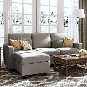 Light Grey L-Shaped Convertible Sofa for Small Spaces