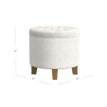 Cream Upholstered Round Tufted Ottoman with Storage