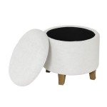 Cream Upholstered Round Tufted Ottoman with Storage