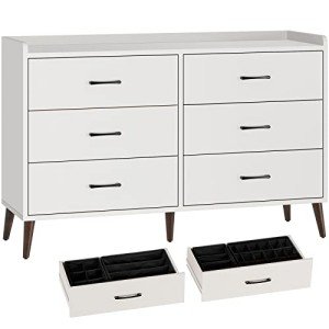 Rolanstar 6-Drawer Modern Storage Dresser - White