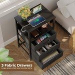 Stylish Black Nightstand Set with Charging Station
