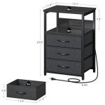 Stylish Black Nightstand Set with Charging Station