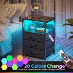 Stylish Black Nightstand Set with Charging Station